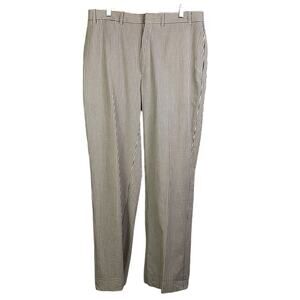 Orvis Pants‎ Mens Size 34 Cream/slate Blue Seersucker Straight Cut Flat Front